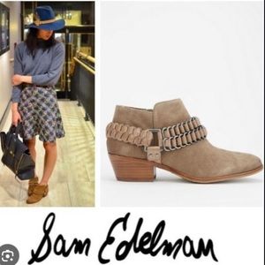 Sam Edelman Women Posey Suede and Chain Harness Booties Tan Sz10